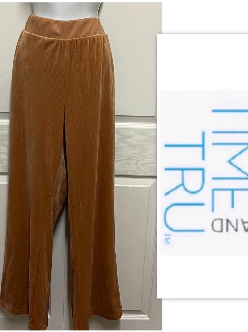 Time and Tru Wide-Leg Velvet Pants in Caramel Brown